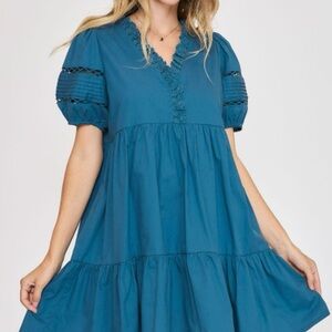 NWT Umgee Women's Blue Lace Trim Dress 1X